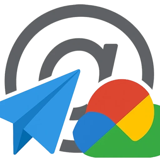 Icons representing email and cloud services, including a paper airplane and a cloud with colored segments.